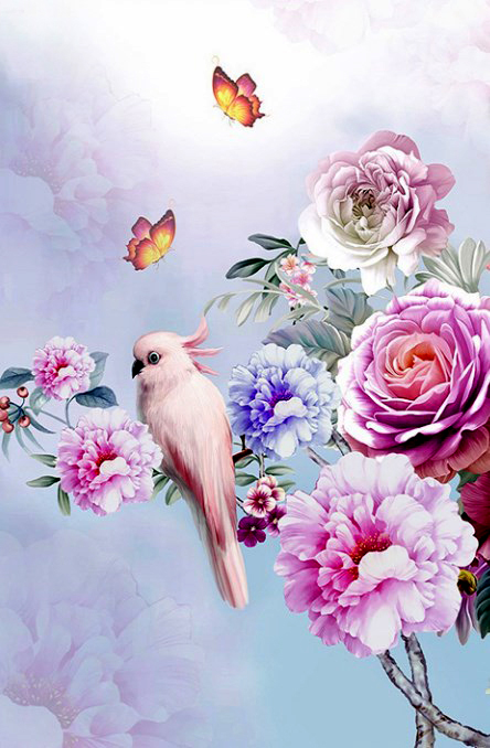 Картина по номерам 40x50 Белый попугай на цветущей розе