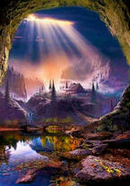 Лучи солнца сквозь тучи над горой