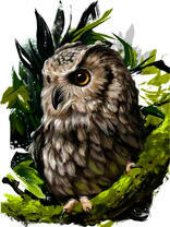 Мудрая сова в листьях