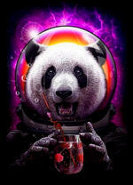 Радужный панда в скафандре с напитком