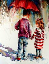 Братик и сестричка под зонтом