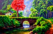 Мост в летнем лесу