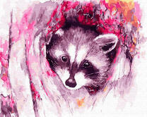 Маленький милый енот в дупле