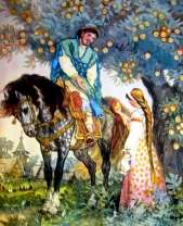 Девушка и богатырь у яблони