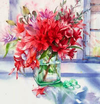 Ваза с букетом красных лилий