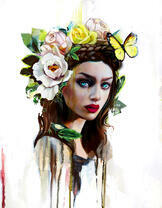 Девушка с прической из роз и бабочка