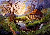 Хижина на опушке осеннего леса