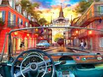 Вид на город через лобовое стекло