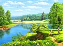 Летний пейзаж у чистой реки