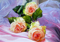 Три розы на воздушной ткани