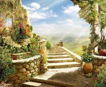 Каменная лестница среди цветов