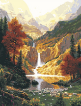 Водопад среди осеннего пейзажа