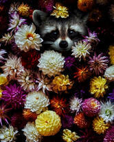 Енотик среди огромного количества цветов