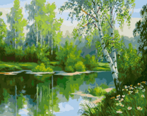 Березки и ромашки у реки