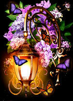 Бабочки у ночного фонаря и сирень