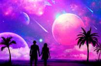 Красочный звездопад и планеты