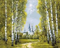 Дорога к храму через березовую рощу