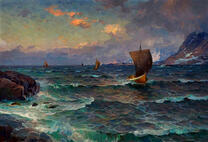 Рыбацкие лодки спешат в шторм к берегу