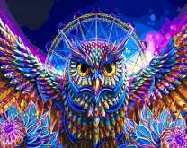 Филин в ночи на фоне колеса обозрения