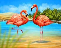 Два фламинго на озере