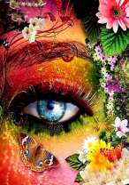 Девушки с голубыми глазами, цветы и бабочки