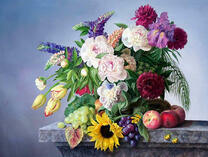 Букет из пионов, тюльпанов и подсолнухов