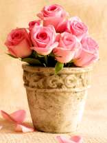 Букетик роз в глиняной вазе