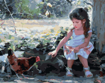 Милая малышка и курочка