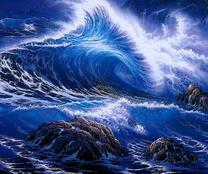 Большие волны океана на прибрежных скалах