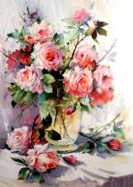 Прозрачная ваза с букетом роз