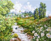 Летний ручей и ромашковое поле