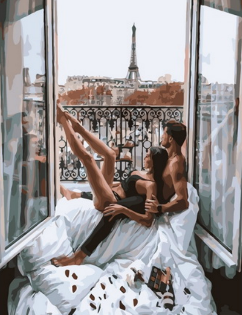 Картина по номерам 40x50 Пара влюбленных на балконе в Париже