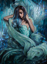 Нежная девушка в лазурном платье