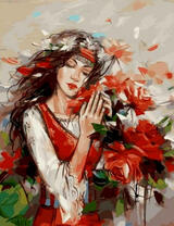 Девушка обнимает розы