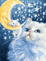 Белый кот и мышка на луне