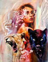 Девушка, пантера и ягуар