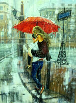 Влюбленные на набережной под дождем