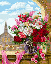 Ведерко с розами на окне