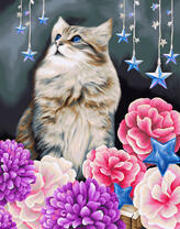 Кошечка в цветах под звездами