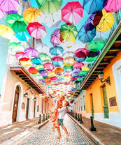 Влюбленные на аллее зонтиков