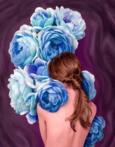 Девушка и синие розы