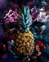 Ананас, попугайчик и цветы