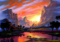 Солнце и озеро в горах