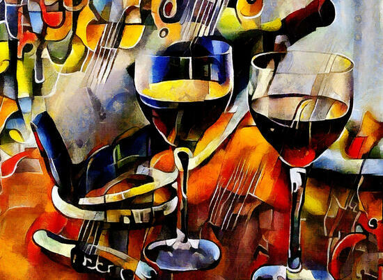 Картина по номерам 40x50 Два бокала и бутылка с вином