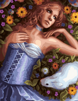 Дама в корсете среди цветов