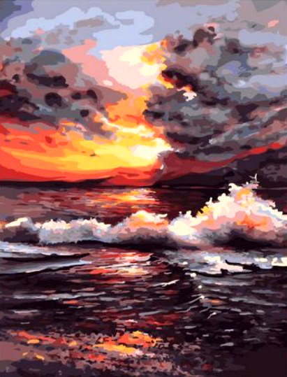 Картина по номерам 40x50 Пенное море и огненный рассвет