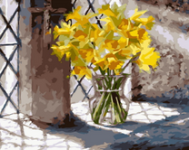 Букет желтых нарциссов на подоконнике