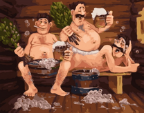 Мужики в баньке с пивком