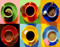 Шесть разных напитков в разных чашках