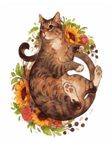 Пухленький котик среди подсолнухов